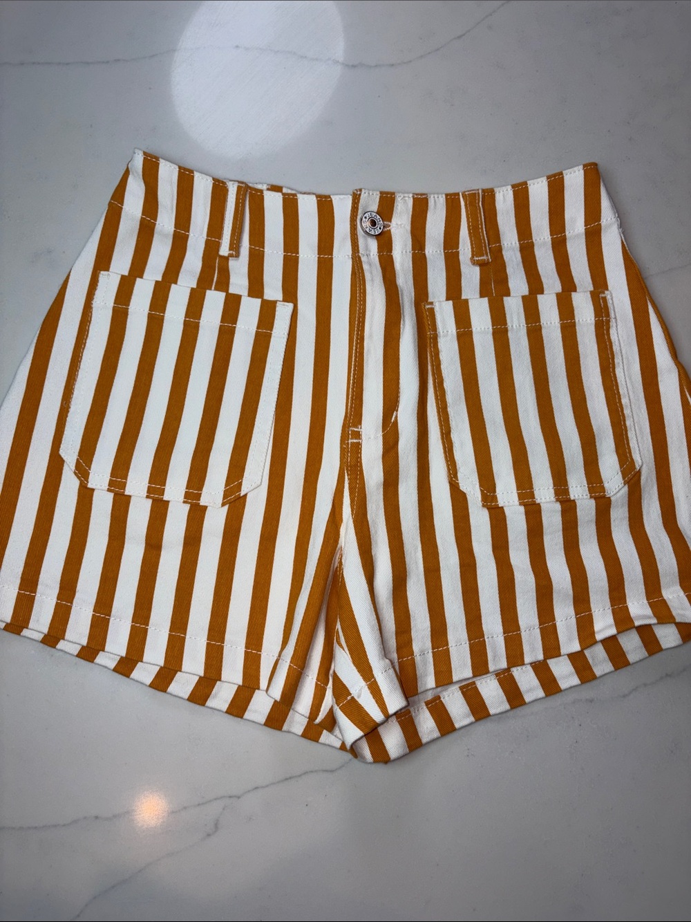 Striped Women’s Shorts in Mustard and White